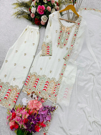 ES Pure Chinon Silk Top-Plazzo with Dupatta Set Fully Stitched