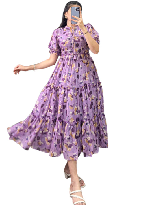 ES Women Tabby Silk Floral Printed Frock