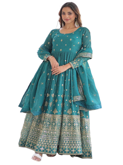 ES Full Sleeve Silver Crunchy Gown with Embroidery & 3M Flair