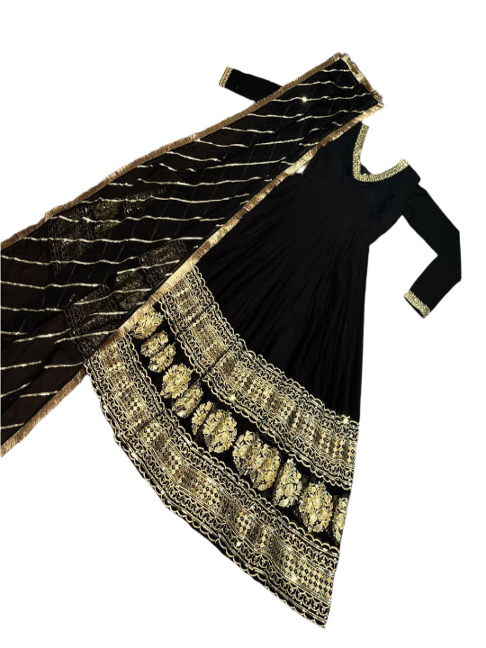 ES Women Long  Georgette Gown with Dupatta & Embroidered Sequins work