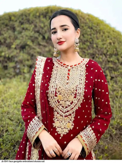 WT Women's Fully Stitched Fox Georgette Sharara Set with Sequence Embroidery