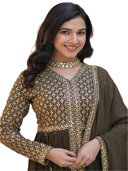 ES Faux Georgette with Embroidered Work Readymade Kurti with Pant & Dupatta Set