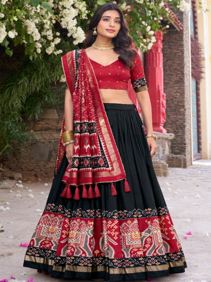 ES Tussar Silk (Stitched) Lehenga, Blouse & Dupatta