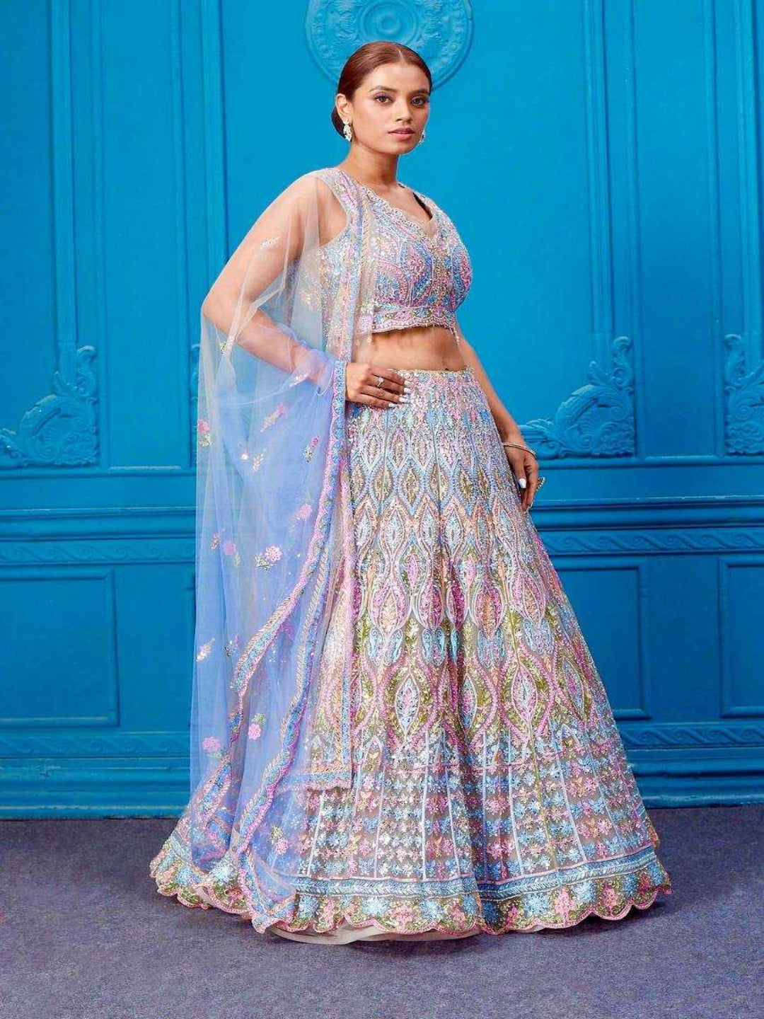 YNF Heavy Embroidered Soft Net Lehenga Choli with Real Mirror Handwork