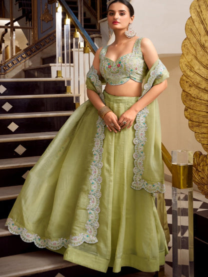 ES Elegant Gold Crush Lehenga Set with Sequins, Jarkan Work