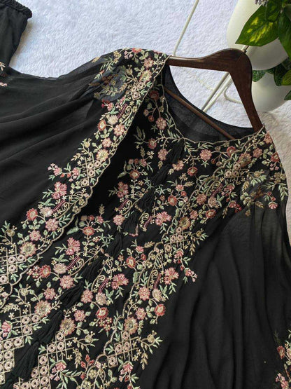 Women's Faux Georgette Sequence Embroidered 3-Piece Shrug, Kurta & Palazzo Set - RE