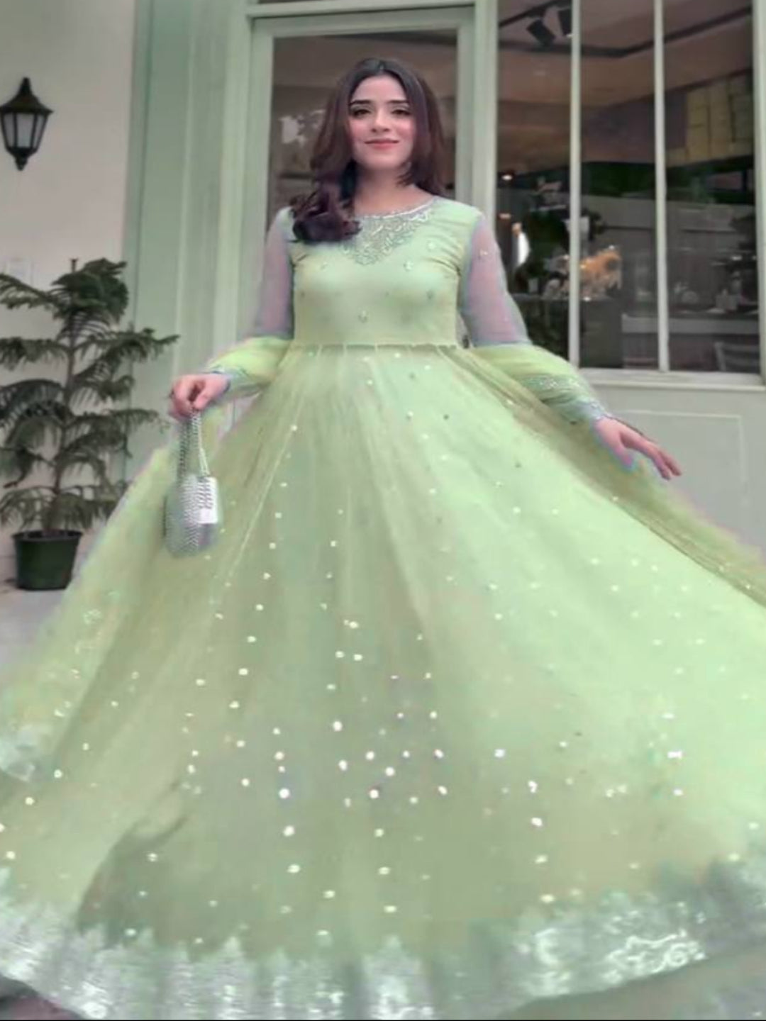 RE Women’s Festive Georgette Gown-Lehenga Set | Fully Stitched