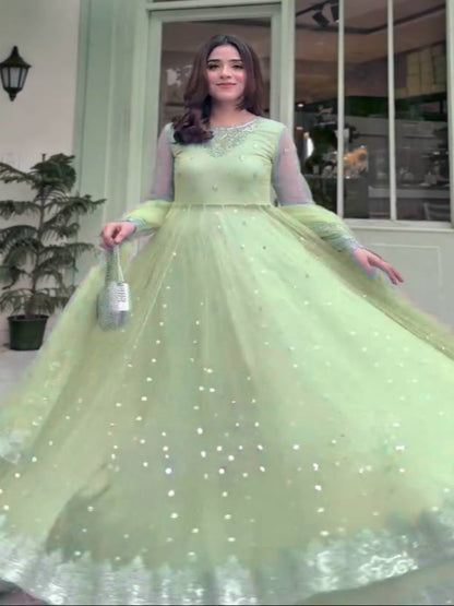 RE Women’s Festive Georgette Gown-Lehenga Set | Fully Stitched