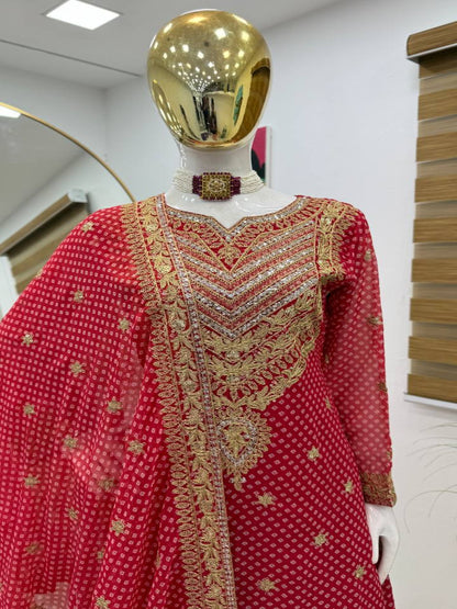 ES Designer Embroidery Sequins, and Print work on Faux Georgette Kurta with Plazo & Dupatta