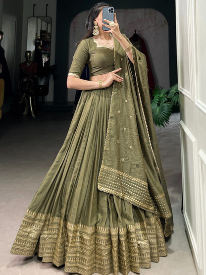 ES Pure Chanderi Plain Lehenga with Intricate Zari Work Border