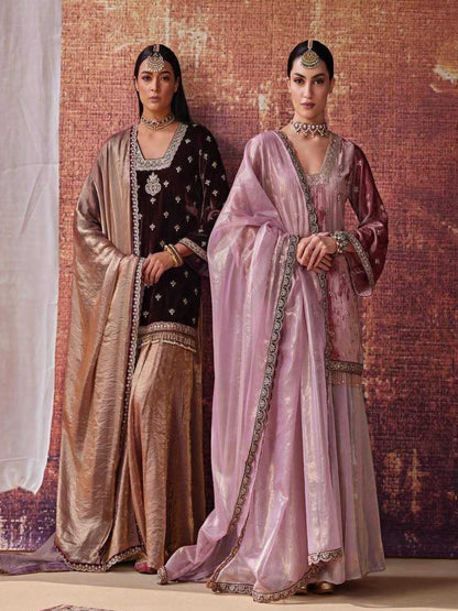 YNF Ready-to-Wear Heavy Viscose Velvet Kurti & Sequence Palazzo Set