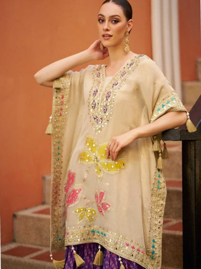 YNF Trendy Kaftan Gharara Suit: Real Chinon Silk with Hand Embellishment