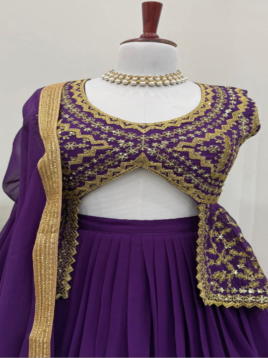 ES Faux Georgette Lehenga Set  with fully Stitched Blouse & Dupatta