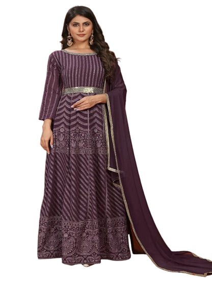 MV Premium Fox Georgette With Heavy Embroidery Work Gown & Dupatta