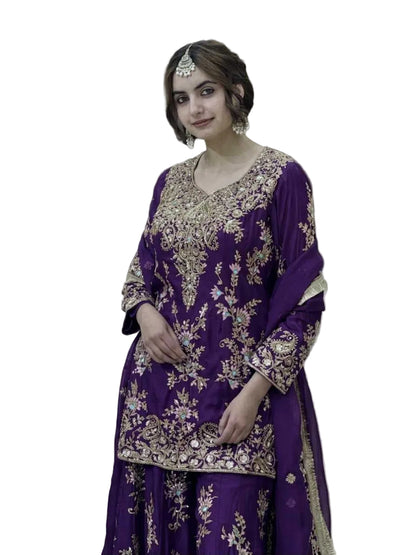 YNF Designer Embroidered Faux Georgette Palazzo Suit Set with Heavy Sequence Work & Fancy Latkan Border