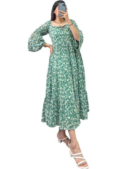 ES Women Georgette Multicolor Floral Printed Frock