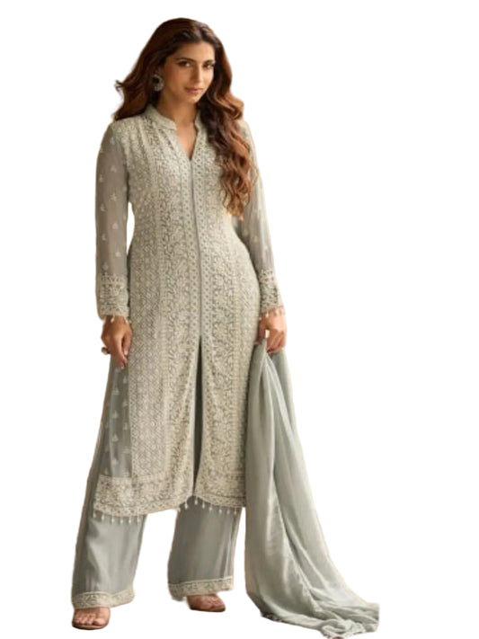 RE Premium Real Georgette Embroidered Suit Set with Sequin & Bead Work - Fully Stitched