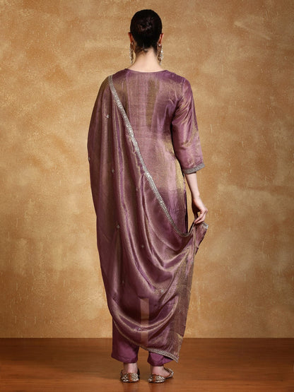 KF Zari Embroidered Yoke Kurta With Trouser And Dupatta
