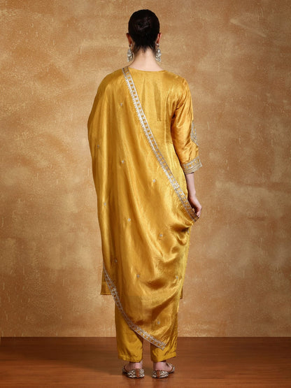 KF Zari Embroidered Yoke Kurta With Trousers And Dupatta