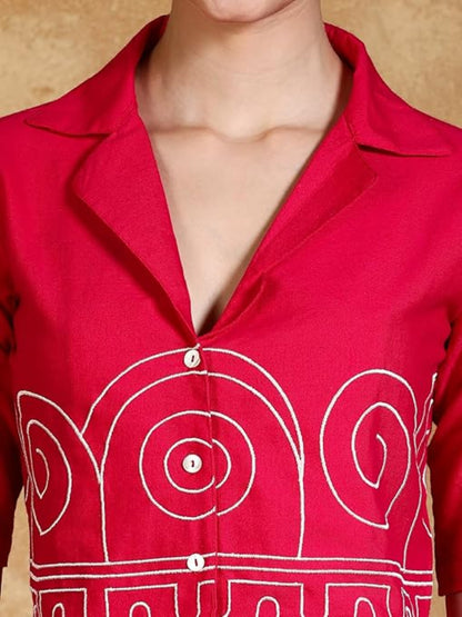 KF Thread Embroidered Crop Shirt with Flared Palazzo