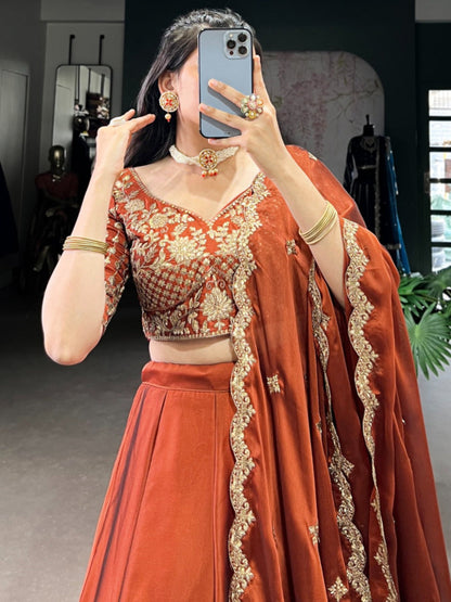 ES Elegant Rangoli Silk Embroidered Lehenga Set - Stitched