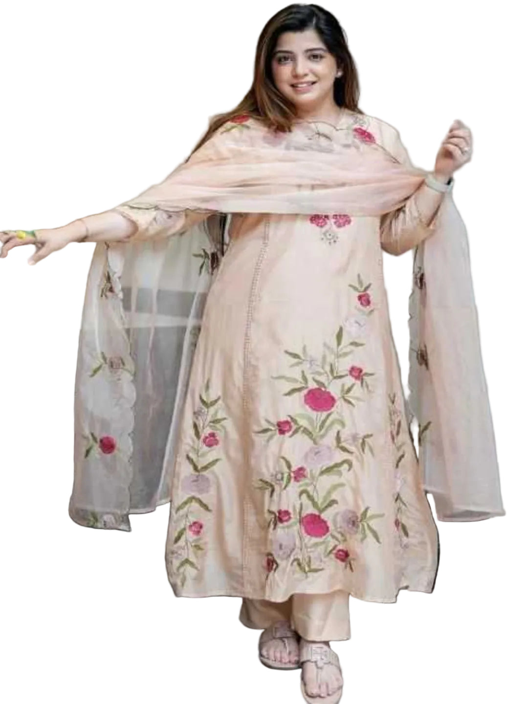 YNF Premium Chanderi Silk Embroidered Suit with Organza Dupatta