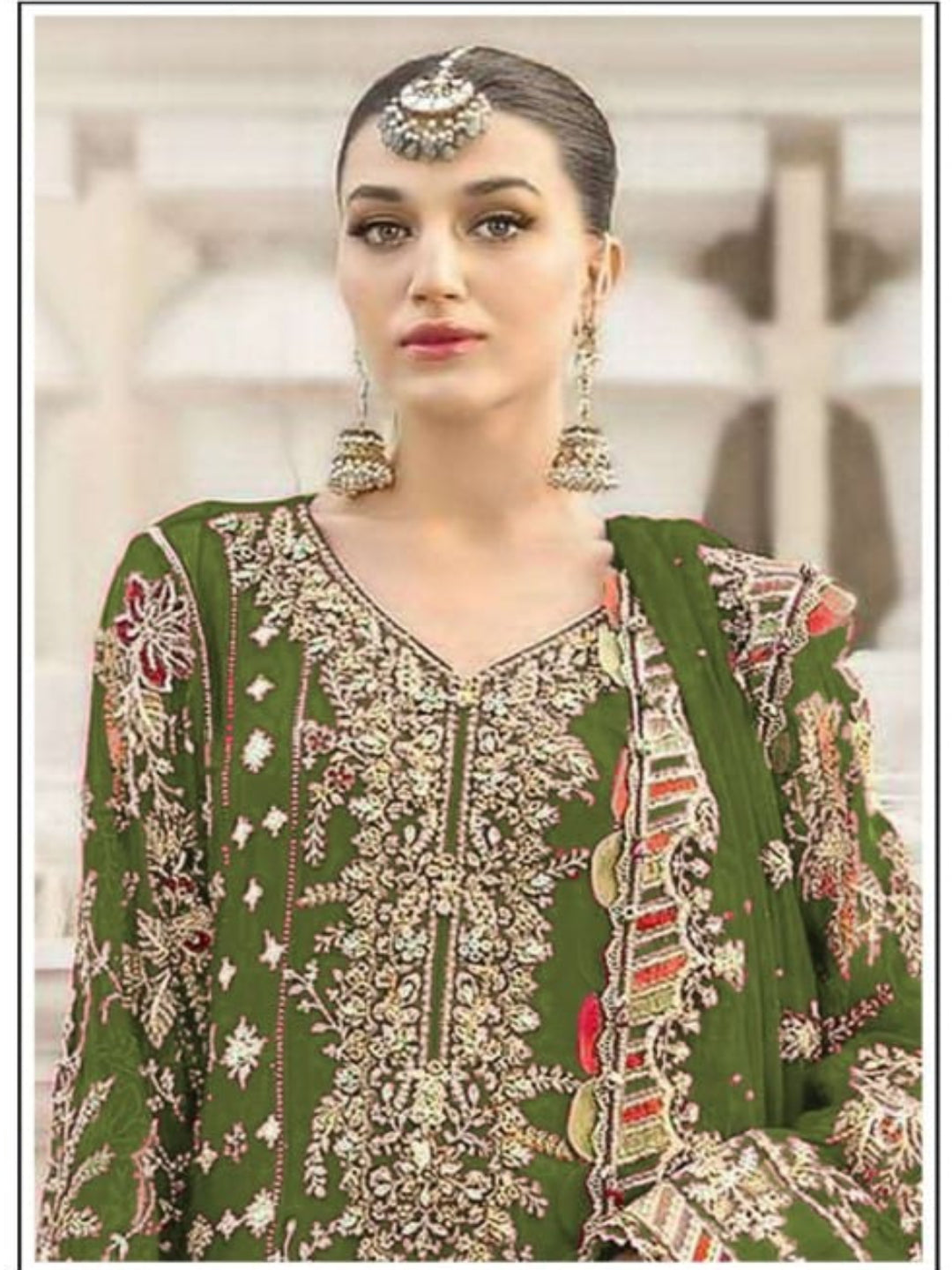 Women’s Chiffon Sequence Work Suit (XS to 5XL) with Khatli Neck Embroidery - RE