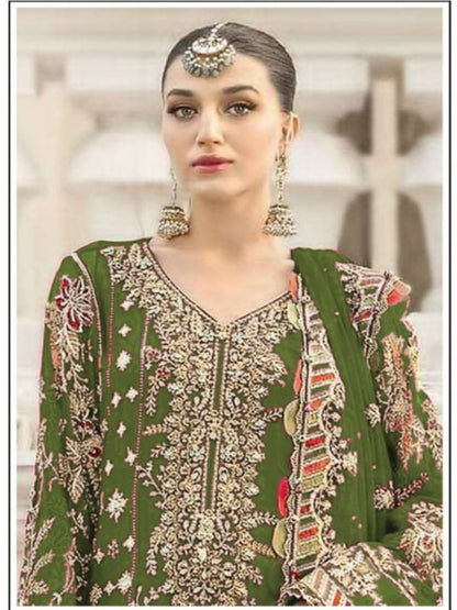 Women’s Chiffon Sequence Work Suit (XS to 5XL) with Khatli Neck Embroidery - RE