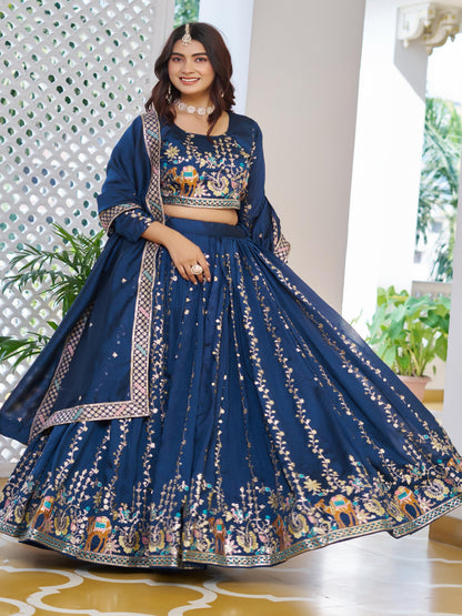 ES Pure Vichitra Silk Lehenga Choli with Heavy 3mm Sequence & Thread Embroidery