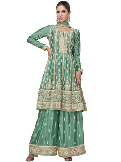 ES Women Premium Chinnon Silk  Top & Plazzo With Matching Dupatta