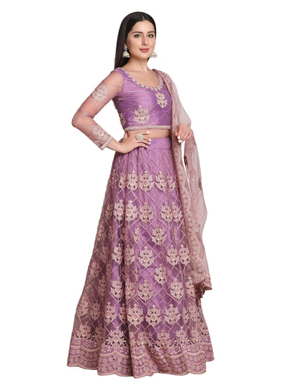 YNF Designer Purple Net Lehenga (Stitched) Choli Set with Heavy Embroidery and Stone Work