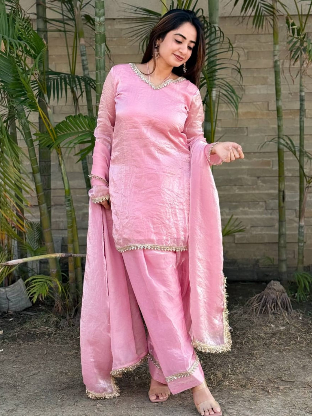 RE Premium Fendi Satin Designer Farsi Salwar Set with Real Mirror & Pearl Work