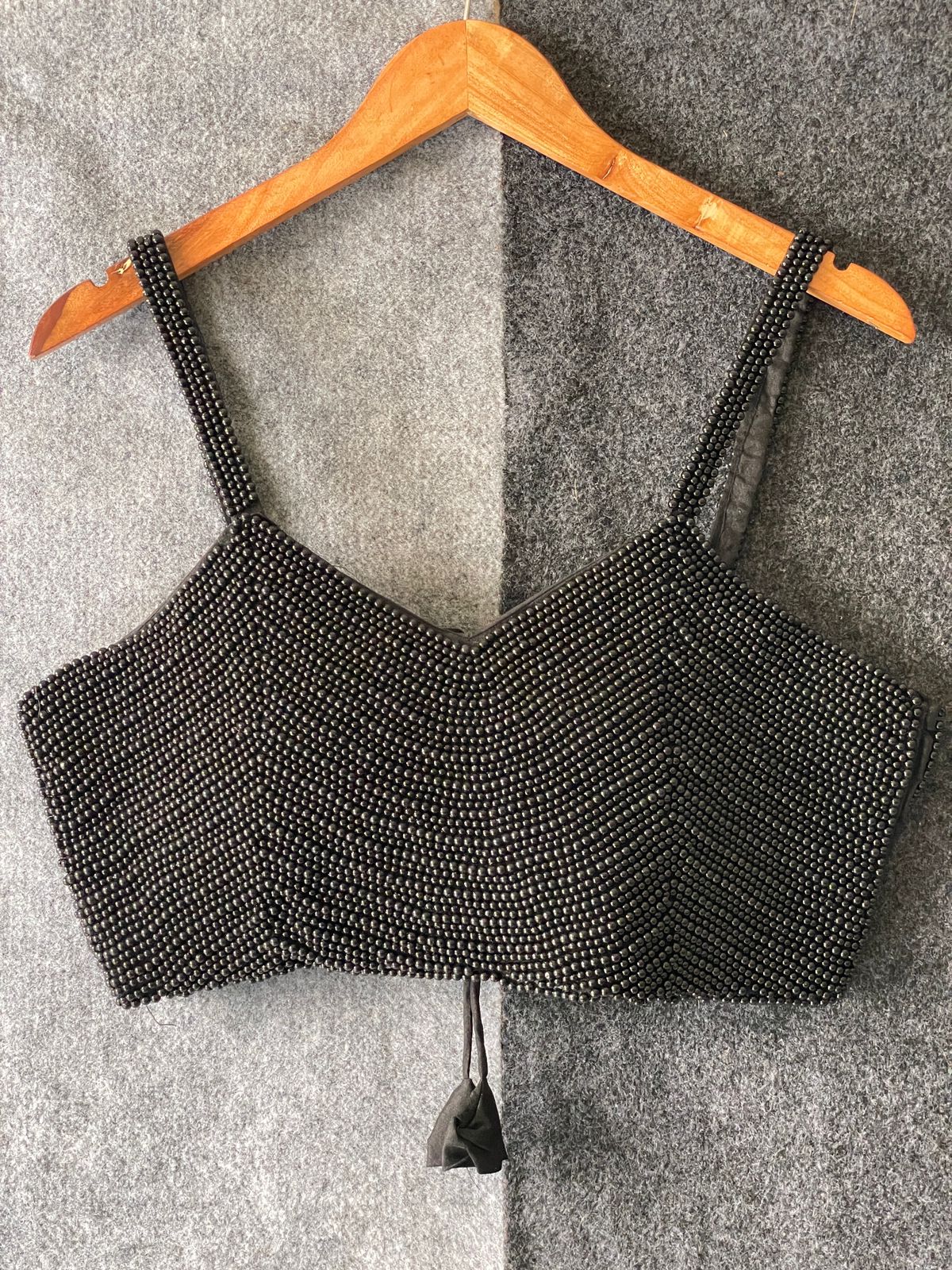 ES Designer Pure Silk Spaghetti Blouse with Handcrafted Pearl (Moti) Work