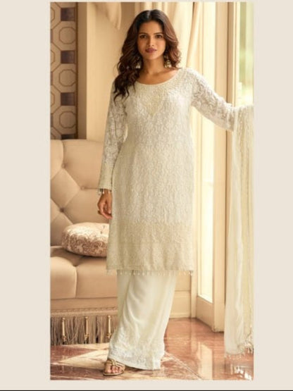 RE Premium Real Georgette Embroidered Suit Set with Sequin & Bead Work - Fully Stitched