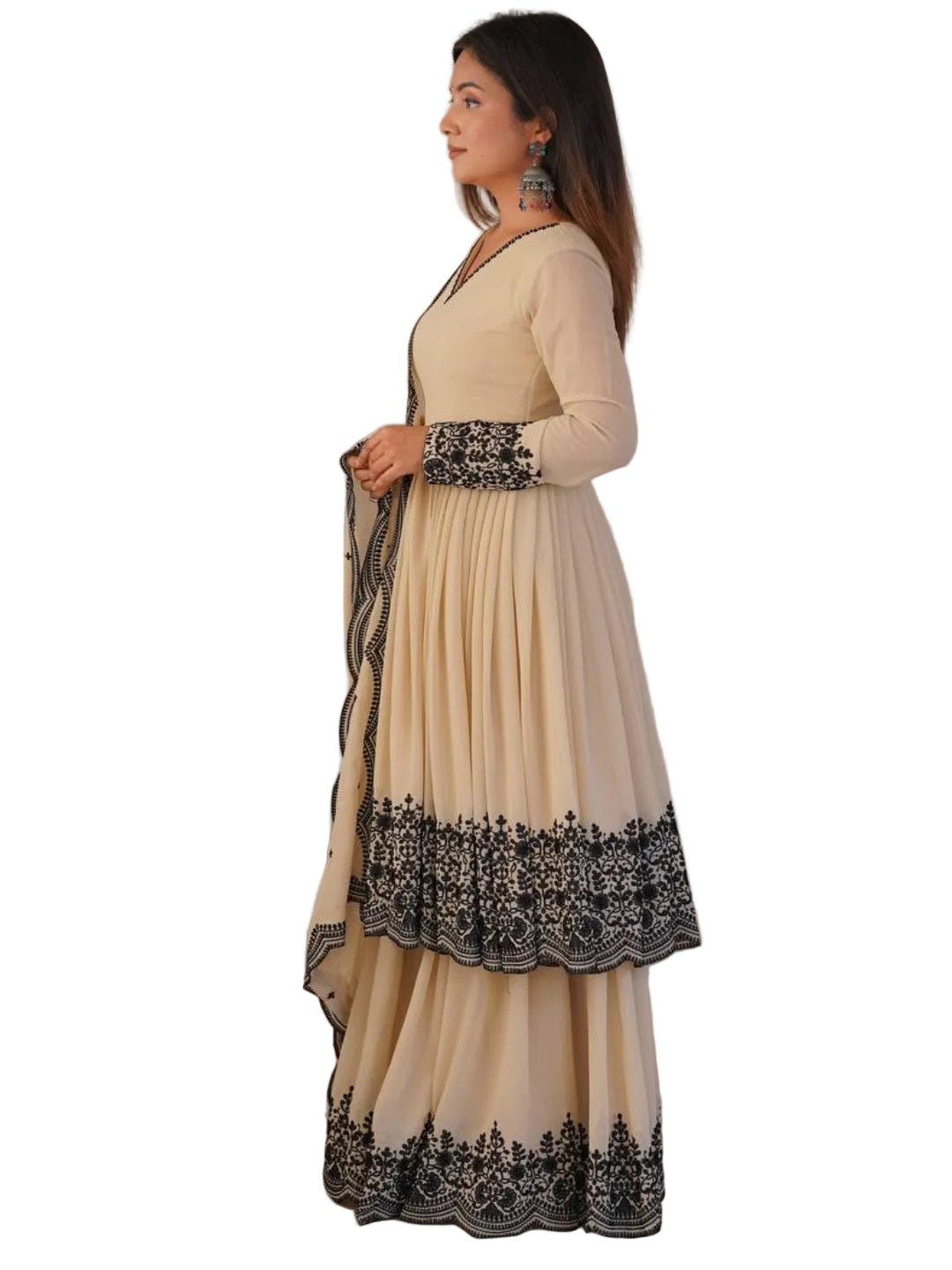 RE Women's Premium Faux Georgette Embroidered Palazzo Suit Set with 2.2m Dupatta