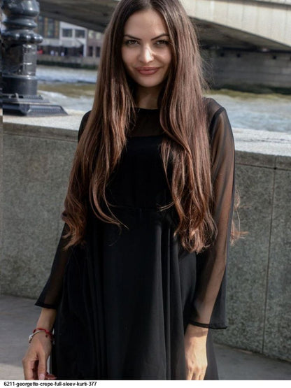 WT Midnight Elegance Black Georgette Chic Boat Neck Full Sleeve Kurti