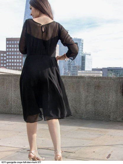 WT Midnight Elegance Black Georgette Chic Boat Neck Full Sleeve Kurti