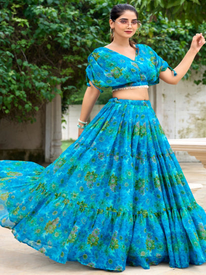 Chiffon Floral Print Stitched Lehenga Choli