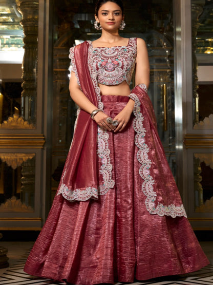 ES Elegant Gold Crush Lehenga Set with Sequins, Jarkan Work