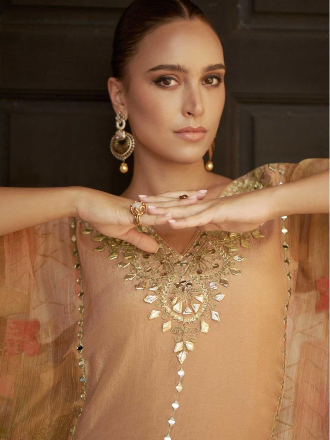 YNF Trendy Kaftan Gharara Suit: Real Chinon Silk with Hand Embellishment