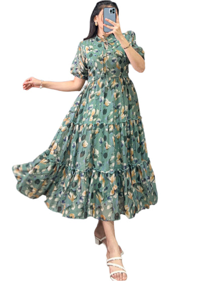 ES Women Tabby Silk Floral Printed Frock