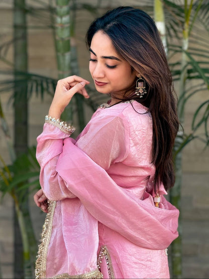 RE Premium Fendi Satin Designer Farsi Salwar Set with Real Mirror & Pearl Work