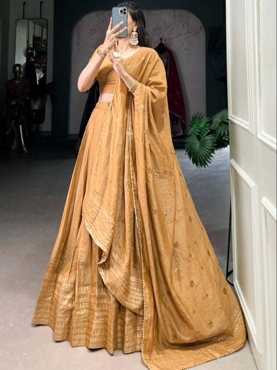ES Pure Chanderi Plain Lehenga with Intricate Zari Work Border