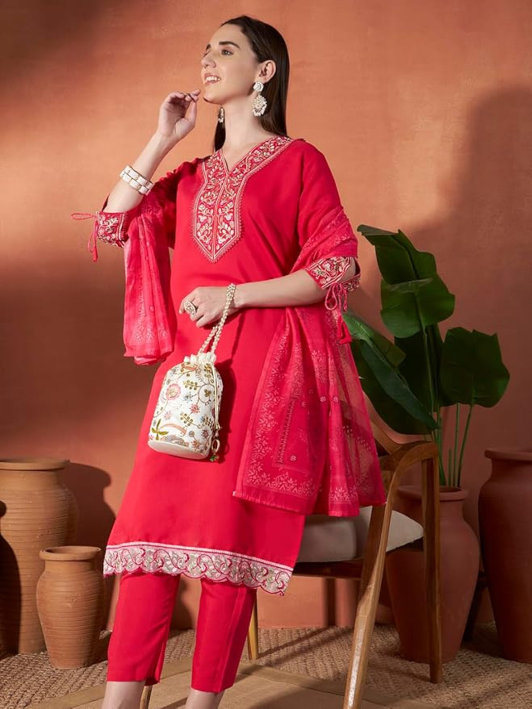 ICF Roman Viscose Embroidered Suit Set with Soft Mull Cotton Dupatta