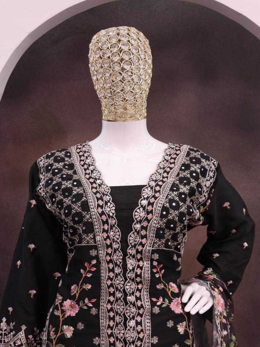YNF Stitched Real Vichitra Silk Sequence Work Palazzo Suit with Embroidered Dupatta
