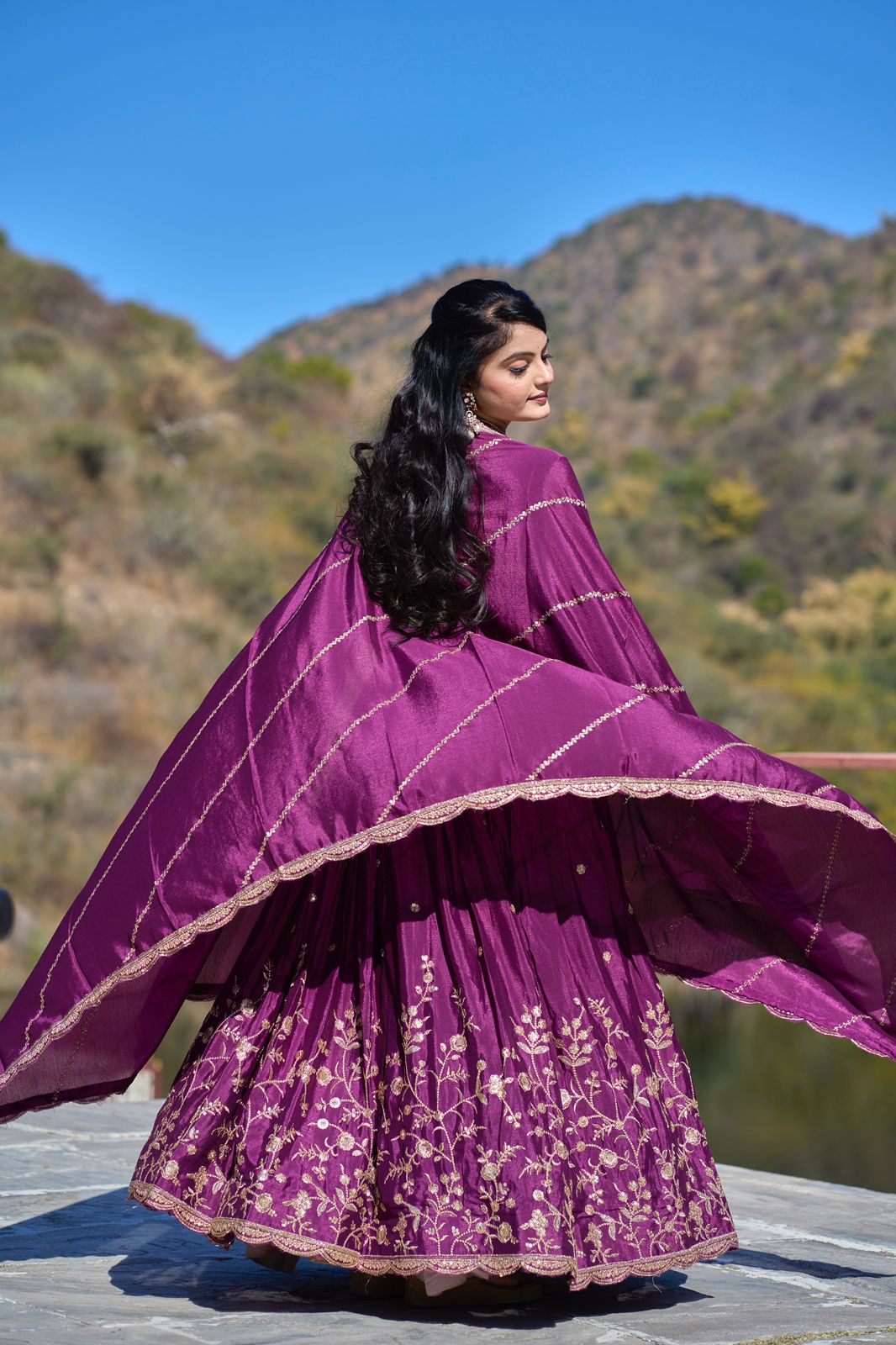 ES Heavy Chinon Silk Lehenga, Blouse & Dupatta with exquisite embroidery and zari work,