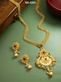 YNF Elegant Brass Gold Necklace and Earrings Set with Lustrous Pearls (Long Set) 1