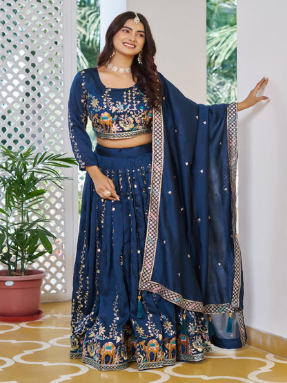 ES Pure Vichitra Silk Lehenga Choli with Heavy 3mm Sequence & Thread Embroidery
