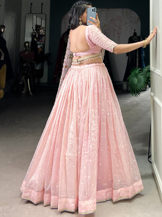 ES Lehenga Blouse & Dupatta with Sequins & Thread Embroidery work With Lace Border