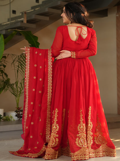 ES Embroidered Faux Blooming Gown with Dupatta – Festive & Party Wear